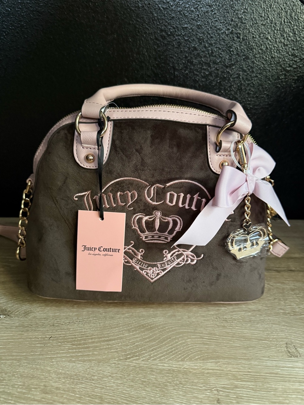 Juicy Couture Brown & Pink Velvet Dome Satchel